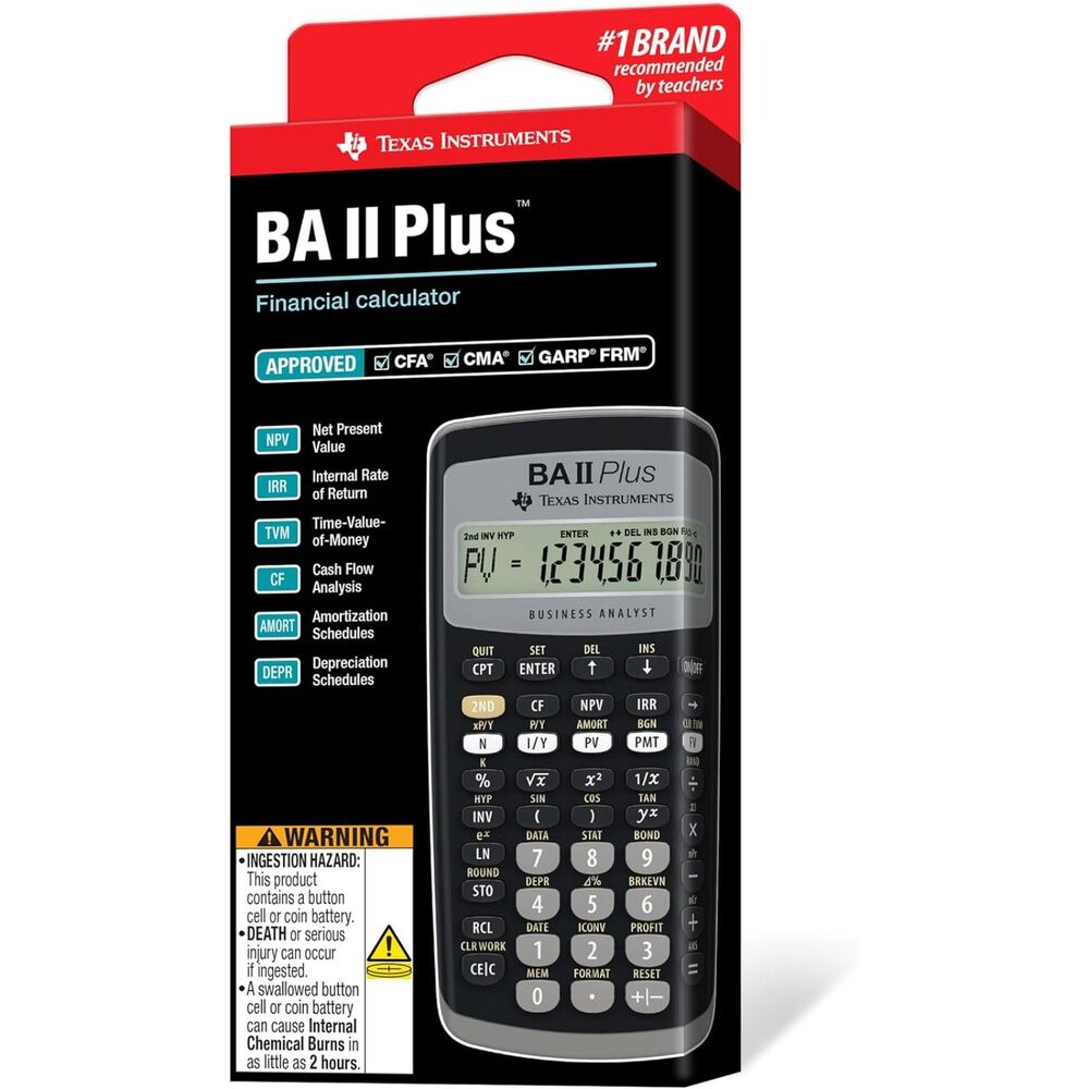 Texas Instruments BA II Plus Financial Calculator.